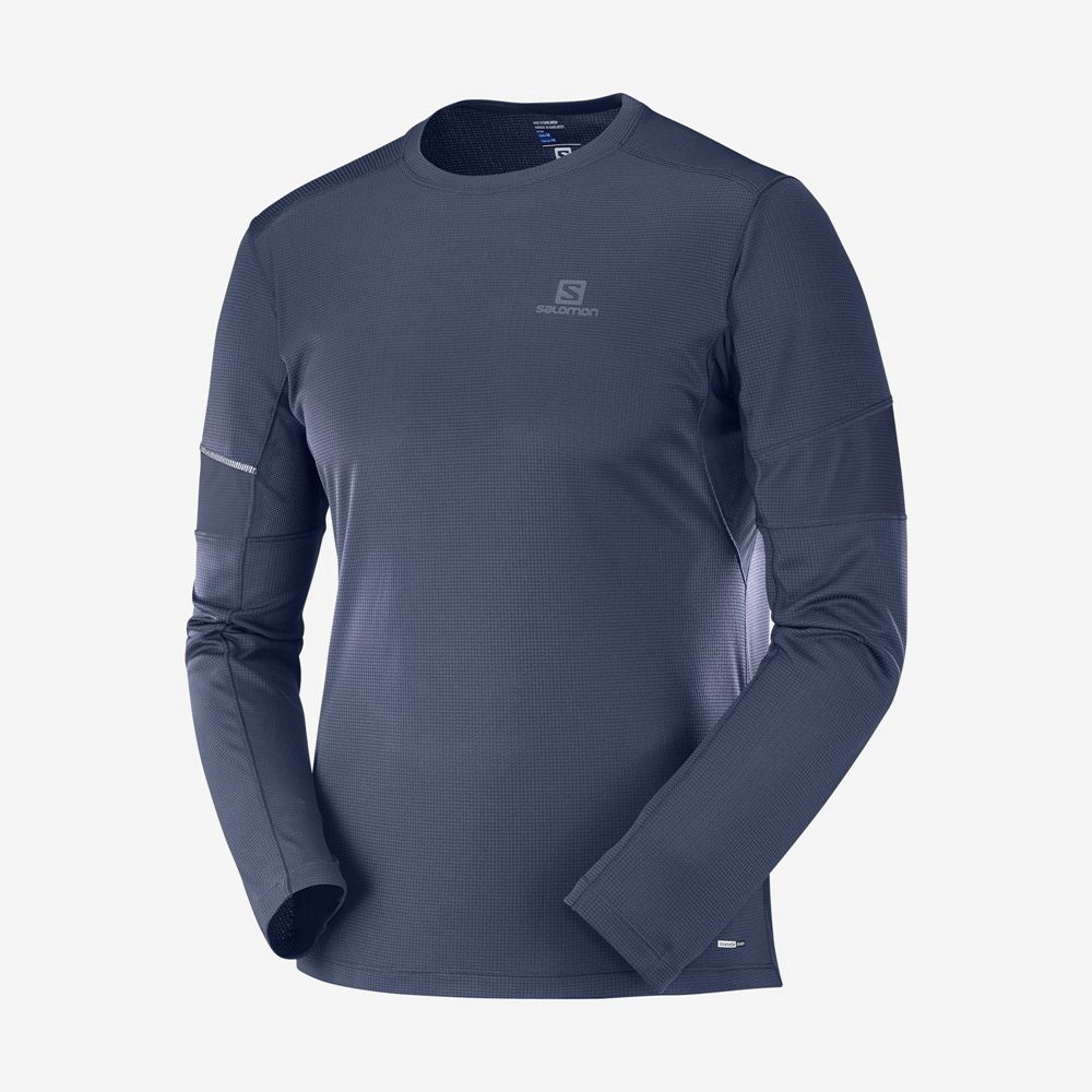 Tops Salomon Hombre Azul Marino - Salomon Argentina AGILE LS M,865142-UGO